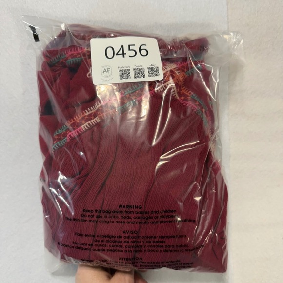 Altard State Embroidered Boho Festival Mini Dress Burgundy Bell Sleeve Floral S - Picture 9 of 9